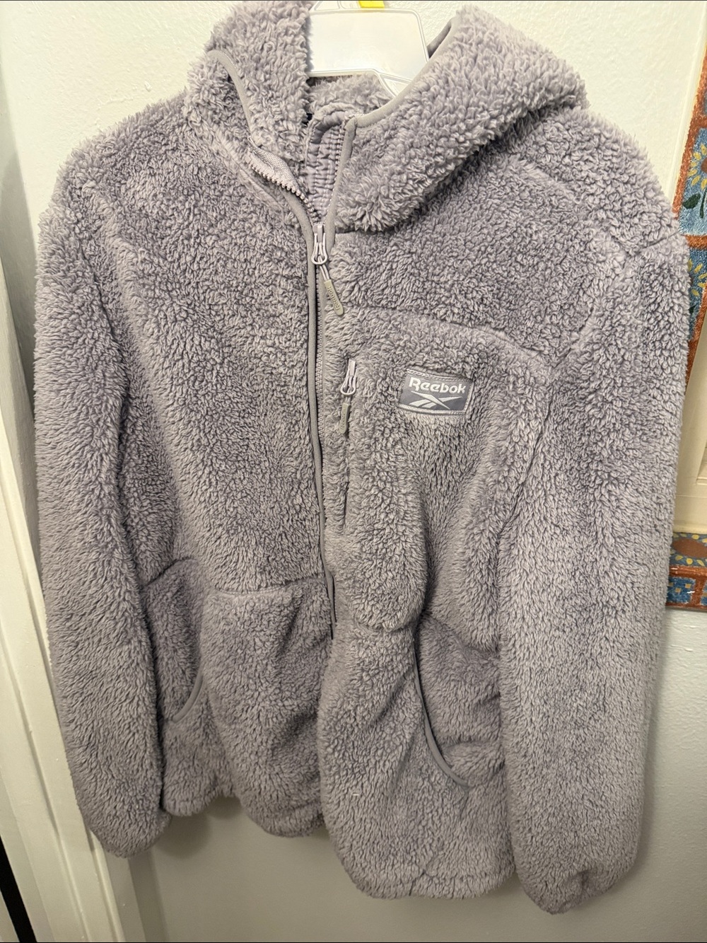 Women’s Reebok Light Gray Sherpa Hooded Puffer Jacket